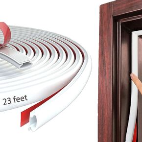 White Rubber Weather Stripping Door Seal Strip, D Shape Door Rubber Weather Seal Strip, Self-Adhesive Door Weatherstripping Soundproofing Door Seal Strip for Windows (23 feet, White)