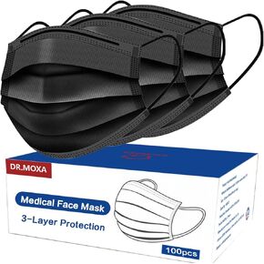 100 Pack Made in USA Black Disposable Face Masks -3 Layer Medical Masks Disposable for Adults Home Office Outdoor and School in Saudi Arabia