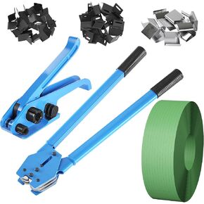 Vteilas Banding Straping Kit أداة ربط وتغليف البليت، أداة شد الربط، أداة الختم، 400 زاوية تغليف بلاستيكية، 400 ختم معدني، ولفة ربط بوليستر (PET) مقاس 5/8 بوصة × 1770 بوصة in Kuwait