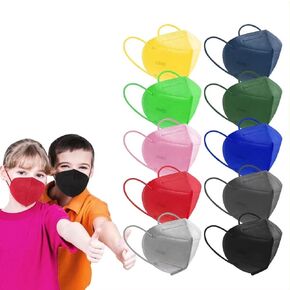 Kids KN95 Disposable Face Masks - 5-Layer Breathable Safety Mask, 50 Pcs Children Comfortable Cup Dust Masks with Elastic Earloops Nose Bridge Clip for Boys Girls