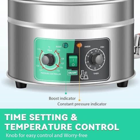 جهاز تعقيم موقوت بسعة 19 كوارت من Mxmoonfree، جهاز تعقيم بالبخار المضغوط، 15 رطل لكل بوصة مربعة عند 121 درجة مئوية، درجة مختبرية 110 فولت in Kuwait