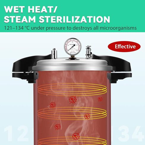 جهاز تعقيم موقوت بسعة 19 كوارت من Mxmoonfree، جهاز تعقيم بالبخار المضغوط، 15 رطل لكل بوصة مربعة عند 121 درجة مئوية، درجة مختبرية 110 فولت in Kuwait