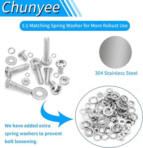 مجموعة براغي مترية 1345 قطعة من Chunyee، براغي آلة غطاء رأس مقبس سداسي M2 M3 M4 M5، 304 من الفولاذ المقاوم للصدأ 4 مم إلى 20 مم مجموعة غسالات زنبركية، مجموعة متنوعة من الصواميل والمسامير مع 4 مفاتيح ربط in Kuwait