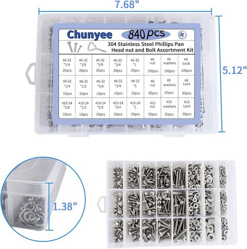 مجموعة براغي مترية 1345 قطعة من Chunyee، براغي آلة غطاء رأس مقبس سداسي M2 M3 M4 M5، 304 من الفولاذ المقاوم للصدأ 4 مم إلى 20 مم مجموعة غسالات زنبركية، مجموعة متنوعة من الصواميل والمسامير مع 4 مفاتيح ربط in Kuwait