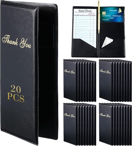 Potchen 20 Pcs Check Presenters for Restaurants, Guest Check Card Holders Black Restaurant Bill Book Tip Check Holders with Gold Thank You Imprint Guest Checkbook for Servers Waitress Waiter in Kuwait