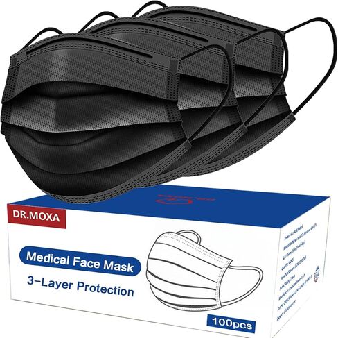 100 Pack Made in USA Black Disposable Face Masks -3 Layer Medical Masks Disposable for Adults Home Office Outdoor and School in Kuwait
