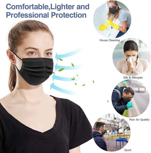 100 Pack Made in USA Black Disposable Face Masks -3 Layer Medical Masks Disposable for Adults Home Office Outdoor and School in Kuwait
