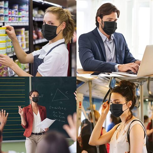 100 قطعة من الأقنعة للاستعمال مرة واحدة، أقنعة وجه سوداء، 3 طبقات حماية من الفلتر، أقنعة وجه للاستعمال مرة واحدة للرجال والنساء والشباب in Saudi Arabia