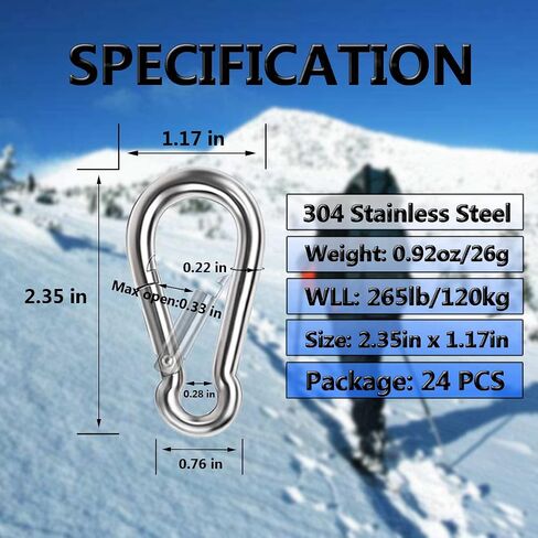 Spring Snap Hooks, 304 Stainless Steel Metal Clip Heavy Duty Rope Connector Small Snap Clamp Key Chain Link Buckle for Hammock Swing Set Outdoor Travel Camping Fishing Hiking in Kuwait