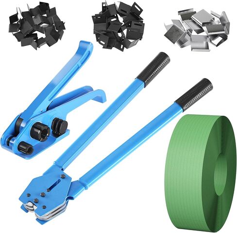 Vteilas Banding Straping Kit أداة ربط وتغليف البليت، أداة شد الربط، أداة الختم، 400 زاوية تغليف بلاستيكية، 400 ختم معدني، ولفة ربط بوليستر (PET) مقاس 5/8 بوصة × 1770 بوصة in Saudi Arabia