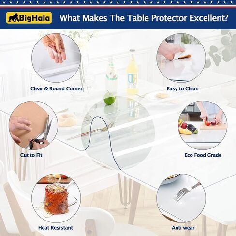 PVC Tablecloth Cover Clear Plastic Table Protector Vinyl Table Cloths Wate Rresistant Waterproof Wipeable Furniture Topper Pad for Bench Entryway Coffee Side Bedside Mat Desk Pad Rectangle 8 x 30 36 in Kuwait