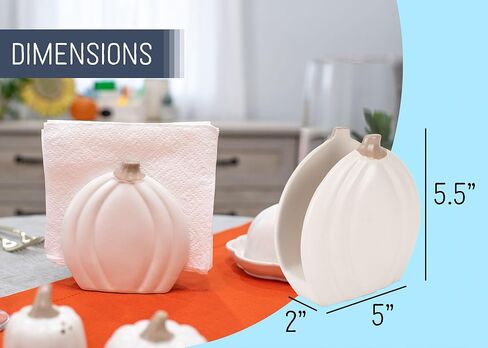 حامل مناديل سيراميك بحجم قياسي على شكل يقطين من Nat & Jules: مثالي لديكور منزلك الداخلي في الخريف وعيد الشكر لديكور الطاولة والقطع المركزية، كريمي in Kuwait