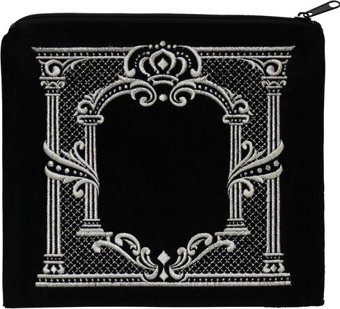 حقيبة تيفيلين من Majestic Giftware عمود مطرز مخملي مع مركز مفتوح، 9.5 بوصة × 8.5 بوصة، أسود/فضي in Kuwait