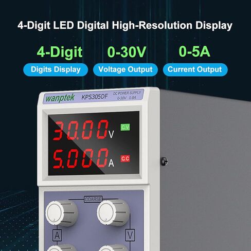 مصدر طاقة تيار مستمر متغير، قابل للتعديل 30 فولت 5 أمبير منظم لتحويل التيار الكهربائي مع 4 شاشات LED رقمية، مزود طاقة للمقعد مع تعديلات خشنة ودقيقة (00.01 فولت، 0.001 أمبير) in Kuwait