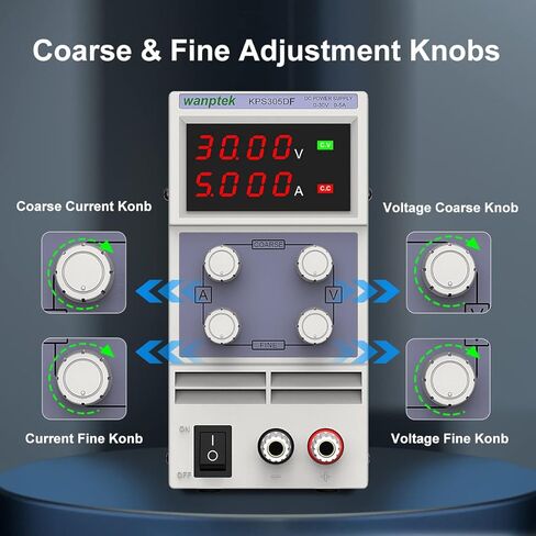 مصدر طاقة تيار مستمر متغير، قابل للتعديل 30 فولت 5 أمبير منظم لتحويل التيار الكهربائي مع 4 شاشات LED رقمية، مزود طاقة للمقعد مع تعديلات خشنة ودقيقة (00.01 فولت، 0.001 أمبير) in Kuwait
