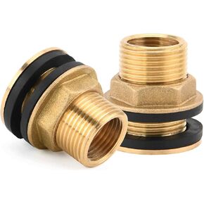 Luckyweld 2 قطعة تركيب حاجز نحاسي، موصل خزان مياه ذكر 1/2 بوصة أنثى 3/4 بوصة، مع حلقتين مطاطيتين لخزان المياه والصنبور والخراطيم والإكسسوارات (بدون غطاء - قطعتان/حزمة)