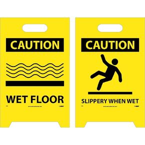 NMC FS1 CAUTION WET FLOOR Sign with Graphic - 12 in. x 19 in. Corrugated Plastic, Double-Sided Floor Sign with Black on Yellow in Kuwait