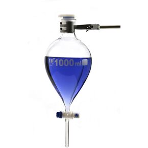 Separating Funnel, 1000ml - Pressure Equalizing, Pear Shaped - 29/32 Plastic Stopper, PTFE Key Stopcock - Borosilicate Glass - Eisco Labs in Kuwait