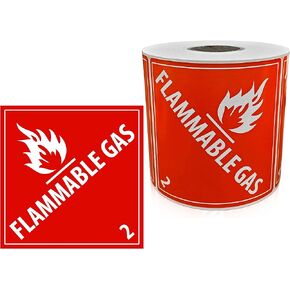 KOVOT - 500 Labels - 4"x4" Flammable Gas DOT (Class 2) Hazardous Materials Warning Labels 500 Dangerous Goods Labels on Roll D.O.T. Adhesive Stickers