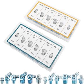 Toolly SAE & Metric Hydraulic Grease Fitting Kit, Straight and Angled | 1/4", 1/8", M6, M10, Pack of 220 in Kuwait
