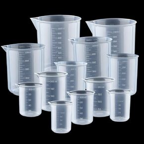 Coopay 12 PCS Plastic Beakers Plastic Graduated Cups Clear Multipurpose Measuring Cups Epoxy Mixing Cups, Liquid Container Beakers in 50ml/100ml/200ml/300ml/500ml/1000ml for Resin, Epoxy, Mixing Paint in Saudi Arabia