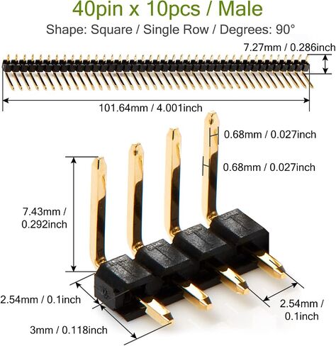 شريط رأس دبوس Chanzon لـ Arduino Gpio 40 دبوس × 10 قطع دبابيس رؤوس ذكر مستقيمة صف واحد مطلية بالذهب 2.54 مم 0.1 بوصة انفصال لآلة موصل PCB لوحة الدوائر الإلكترونية in Saudi Arabia