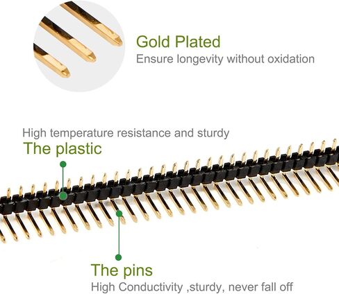شريط رأس دبوس Chanzon لـ Arduino Gpio 40 دبوس × 10 قطع دبابيس رؤوس ذكر مستقيمة صف واحد مطلية بالذهب 2.54 مم 0.1 بوصة انفصال لآلة موصل PCB لوحة الدوائر الإلكترونية in Saudi Arabia
