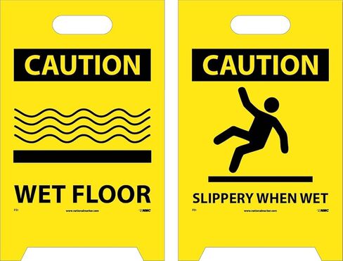 NMC FS1 CAUTION WET FLOOR Sign with Graphic - 12 in. x 19 in. Corrugated Plastic, Double-Sided Floor Sign with Black on Yellow in Kuwait