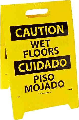 لافتة أرضية مزدوجة الجوانب NMC FS26، Legend "تحذير - منطقة خطرة على الأرضيات الرطبة"، طول 30.48 سم × ارتفاع 50.8 سم، كوروبلاست، أسود على أصفر in Kuwait