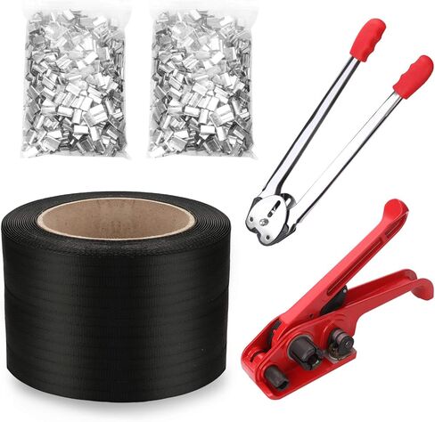 Banding Strapping Kit 3/4" x 250' Woven Cord Strapping Kit Packaging Strapping, Woven Cord Strapping Roll with 50 Pack Metal Strapping Wire Buckles (White(Woven Cord Strapping Kit)) in Saudi Arabia