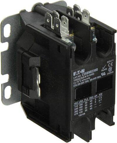 Eaton C25BNB230B موصل مدمج للأغراض المحددة، تصنيف تيار حثي 30 أمبير، تصنيف 2 HP بحد أقصى عند 115 فولت، تصنيف 5 HP كحد أقصى عند 230 فولت، جهد ملف 240 فولت تيار متردد in Saudi Arabia