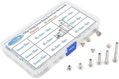 SCXCLY 120pcs Chicago Screws Binding Screw Posts Assortment Kit, 6 Sizes(M5 x 6/10/15/25/30/45mm), 304 Stainless Steel in Kuwait