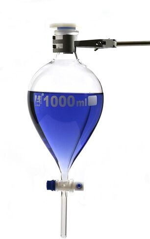 Separating Funnel, 1000ml - Pressure Equalizing, Pear Shaped - 29/32 Plastic Stopper, PTFE Key Stopcock - Borosilicate Glass - Eisco Labs in Kuwait