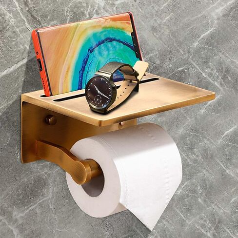 Smarthome Toilet Paper Holder with Shelf, Black Anti-Rust Aluminum Tissue Roll Holder with Mobile Phone Storage Shelf for Bathroom, 3M Self Adhesive No Drilling or Wall Mounted with Screws in Saudi Arabia