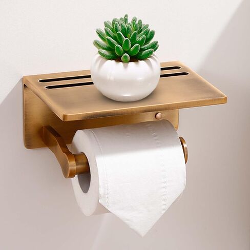Smarthome Toilet Paper Holder with Shelf, Black Anti-Rust Aluminum Tissue Roll Holder with Mobile Phone Storage Shelf for Bathroom, 3M Self Adhesive No Drilling or Wall Mounted with Screws in Saudi Arabia