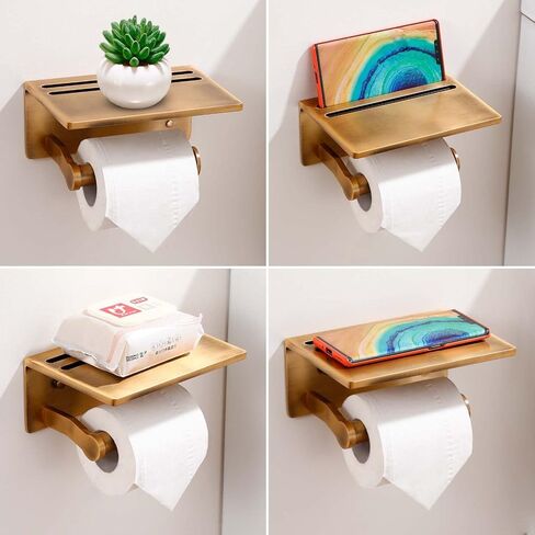 Smarthome Toilet Paper Holder with Shelf, Black Anti-Rust Aluminum Tissue Roll Holder with Mobile Phone Storage Shelf for Bathroom, 3M Self Adhesive No Drilling or Wall Mounted with Screws in Saudi Arabia