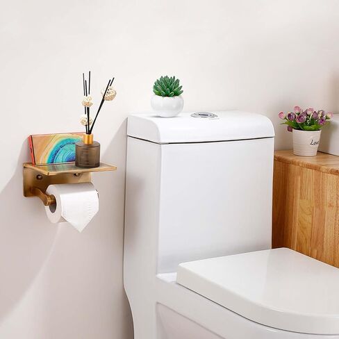 Smarthome Toilet Paper Holder with Shelf, Black Anti-Rust Aluminum Tissue Roll Holder with Mobile Phone Storage Shelf for Bathroom, 3M Self Adhesive No Drilling or Wall Mounted with Screws in Saudi Arabia