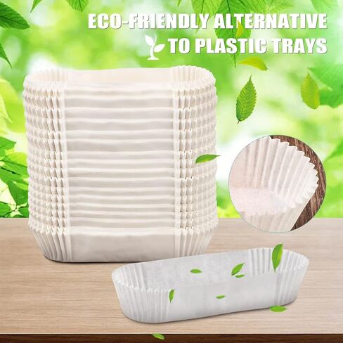 صينية طعام ورقية 250 قطعة من صواني هوت دوج، 15.24 سم مع ملقط للمطبخ، صينية مستطيلة بيضاء مخددة، صينية طعام للاستعمال مرة واحدة للشطائر والهامبرغر لعربة الكلاب الساخنة in Kuwait