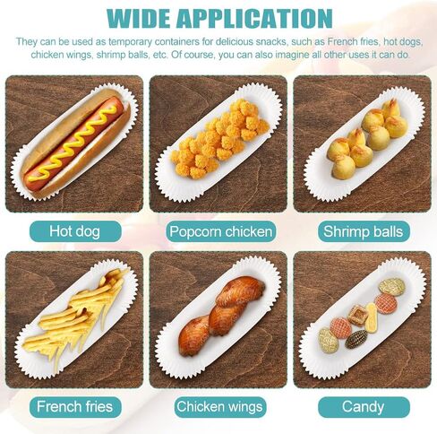 صينية طعام ورقية 250 قطعة من صواني هوت دوج، 15.24 سم مع ملقط للمطبخ، صينية مستطيلة بيضاء مخددة، صينية طعام للاستعمال مرة واحدة للشطائر والهامبرغر لعربة الكلاب الساخنة in Kuwait