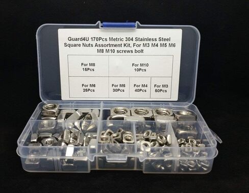 جاردو 4 يو مجموعة متنوعة من صواميل مربعة من الستانلس ستيل 304 متري من 170 قطعة، لبراغي براغي M3 M4 M5 M6 M8 M10 in Kuwait