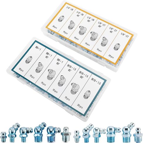 Toolly SAE & Metric Hydraulic Grease Fitting Kit, Straight and Angled | 1/4", 1/8", M6, M10, Pack of 220 in Kuwait