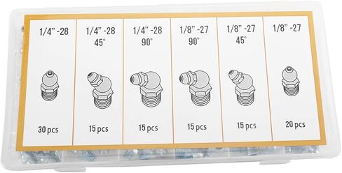 Toolly SAE & Metric Hydraulic Grease Fitting Kit, Straight and Angled | 1/4", 1/8", M6, M10, Pack of 220 in Kuwait