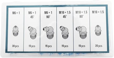 Toolly SAE & Metric Hydraulic Grease Fitting Kit, Straight and Angled | 1/4", 1/8", M6, M10, Pack of 220 in Kuwait