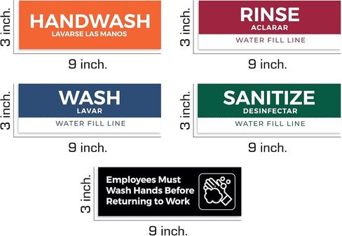 5 Pack Wash Rinse Sanitize Sink Labels, Waterproof Sticker Signs, 3 Compartment Sink Labels - Restaurant Supplies, Food Truck Supplies, Dishwashing Sign Wash Station in Kuwait