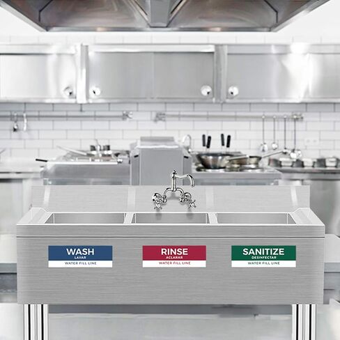 5 Pack Wash Rinse Sanitize Sink Labels, Waterproof Sticker Signs, 3 Compartment Sink Labels - Restaurant Supplies, Food Truck Supplies, Dishwashing Sign Wash Station in Kuwait