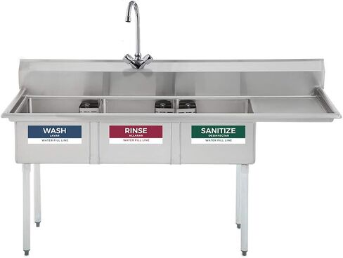 5 Pack Wash Rinse Sanitize Sink Labels, Waterproof Sticker Signs, 3 Compartment Sink Labels - Restaurant Supplies, Food Truck Supplies, Dishwashing Sign Wash Station in Kuwait