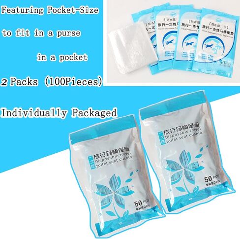 SJORHNUS 100 PCS Travel Disposable Toilet Seat Cover Individually Wrapped Fit for Kids Potty Training and Adult, Road Trips, Airports,Hotel, Beach Trips, Easy to Use and Waterproof, Not Flushable in Kuwait