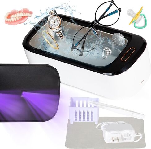 UVC Ultrasonic Jewelry Cleaner, 18Oz 46KHz Power, Professional Sterilizer Machine, Portable Timer, Ultrasonic Retainer Cleaner for Cleaning Glasses, Dentures, Aligner, Mouth Guard, Toothbrush Head in Saudi Arabia