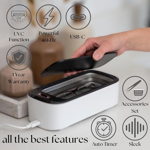 UVC Ultrasonic Jewelry Cleaner, 18Oz 46KHz Power, Professional Sterilizer Machine, Portable Timer, Ultrasonic Retainer Cleaner for Cleaning Glasses, Dentures, Aligner, Mouth Guard, Toothbrush Head in Saudi Arabia