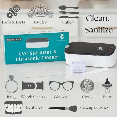 UVC Ultrasonic Jewelry Cleaner, 18Oz 46KHz Power, Professional Sterilizer Machine, Portable Timer, Ultrasonic Retainer Cleaner for Cleaning Glasses, Dentures, Aligner, Mouth Guard, Toothbrush Head in Saudi Arabia